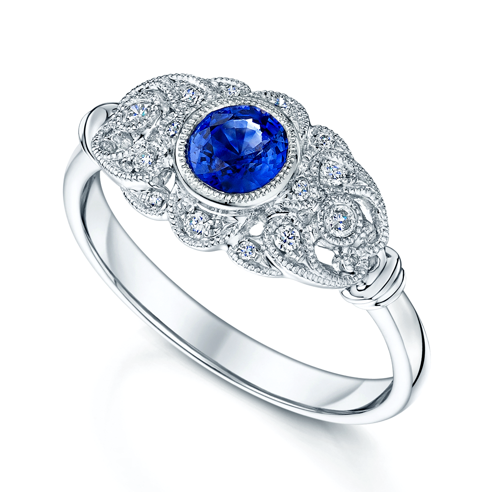 Platinum Sapphire & Diamond Art Deco Style Ring