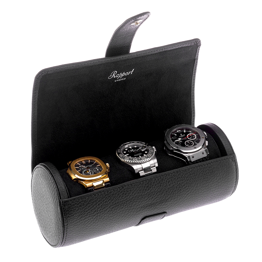 Black Leather Luxury Multi-Watch Roll