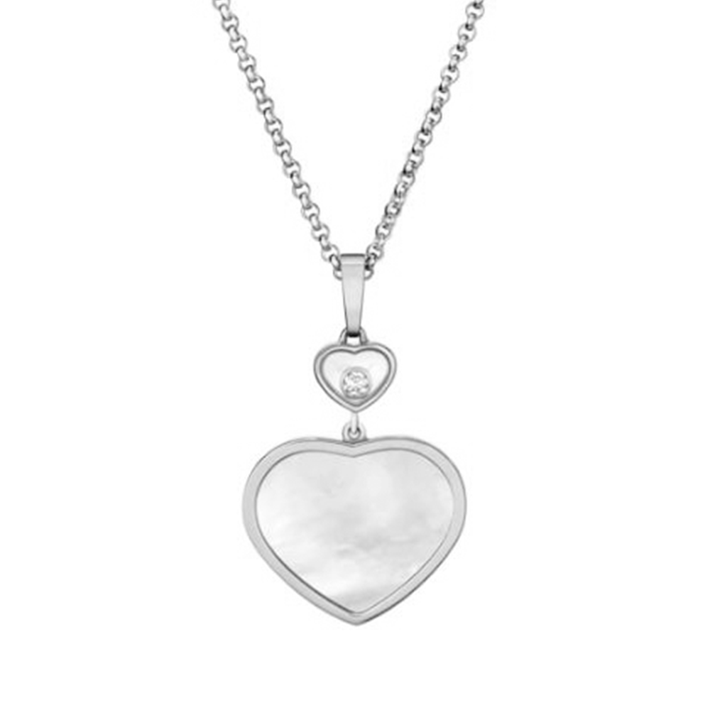 18ct White Gold Happy Hearts Mother of Pearl & Diamond Pendant
