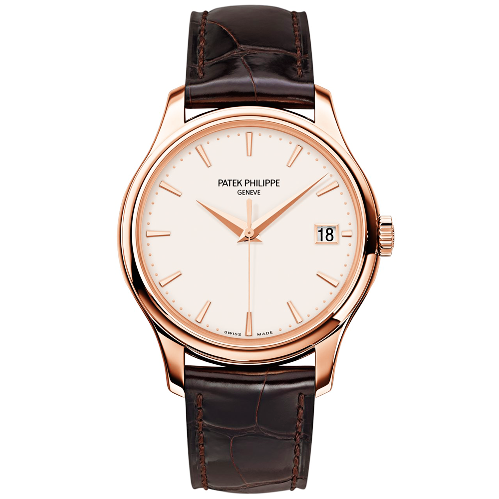 Calatrava 18ct Rose Gold Ivory Dial Men's Automatic Leather Strap Watch