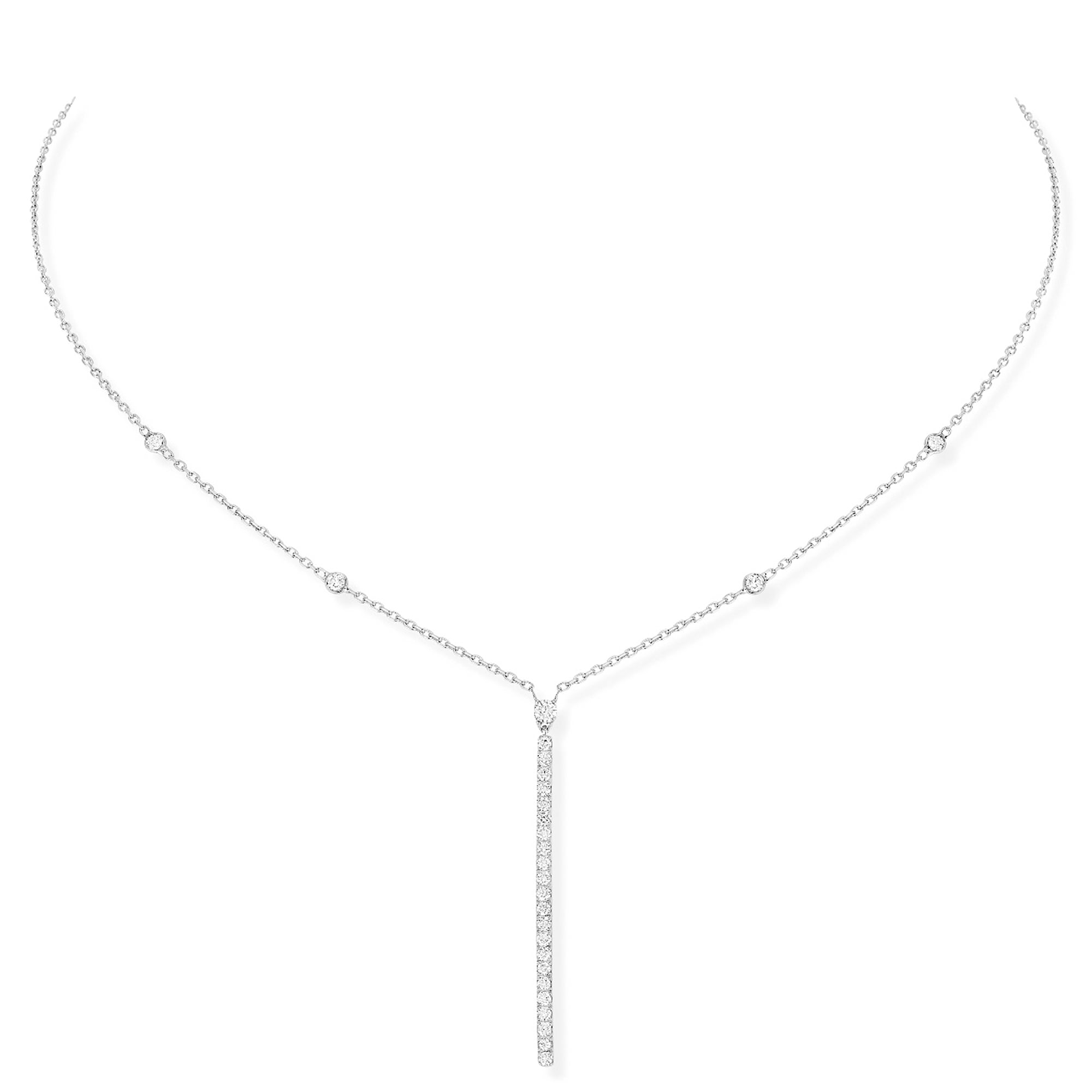 18ct White Gold Gatsby Pave Set Vertical Bar Diamond Necklace