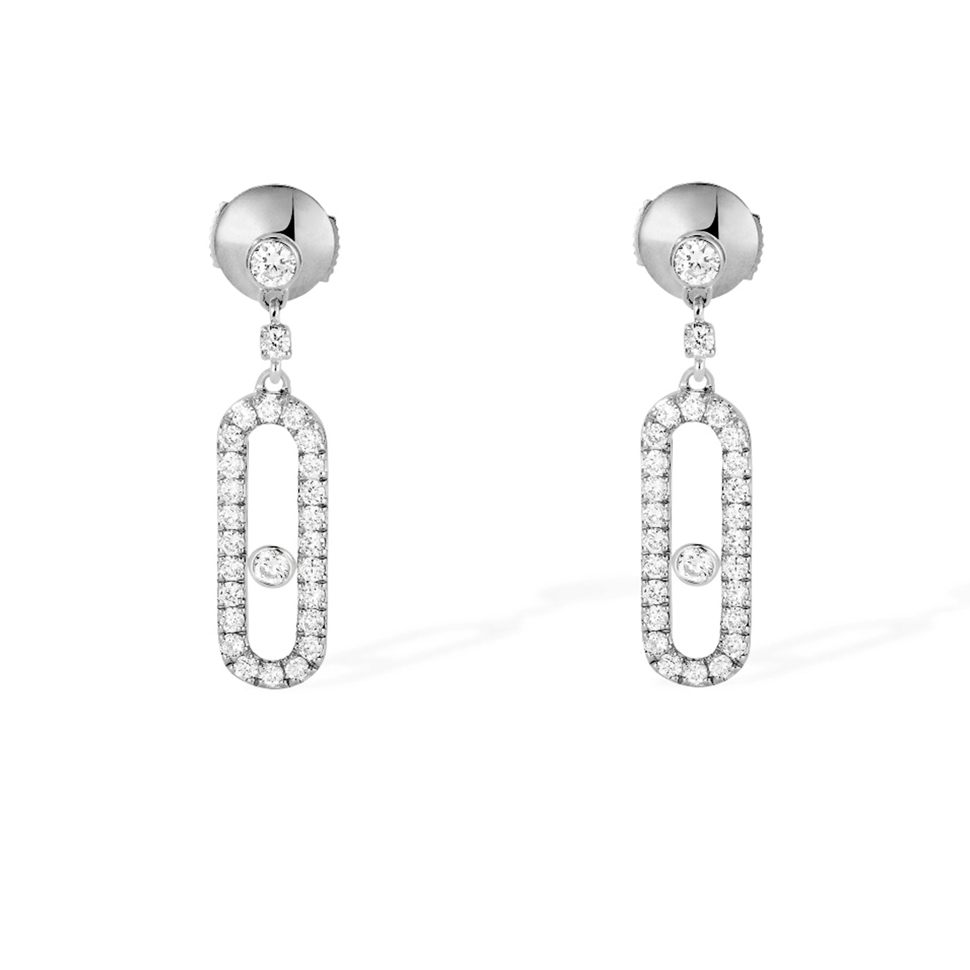 18ct White Gold Dormeuses Uno Pave Set Diamond Drop Earrings