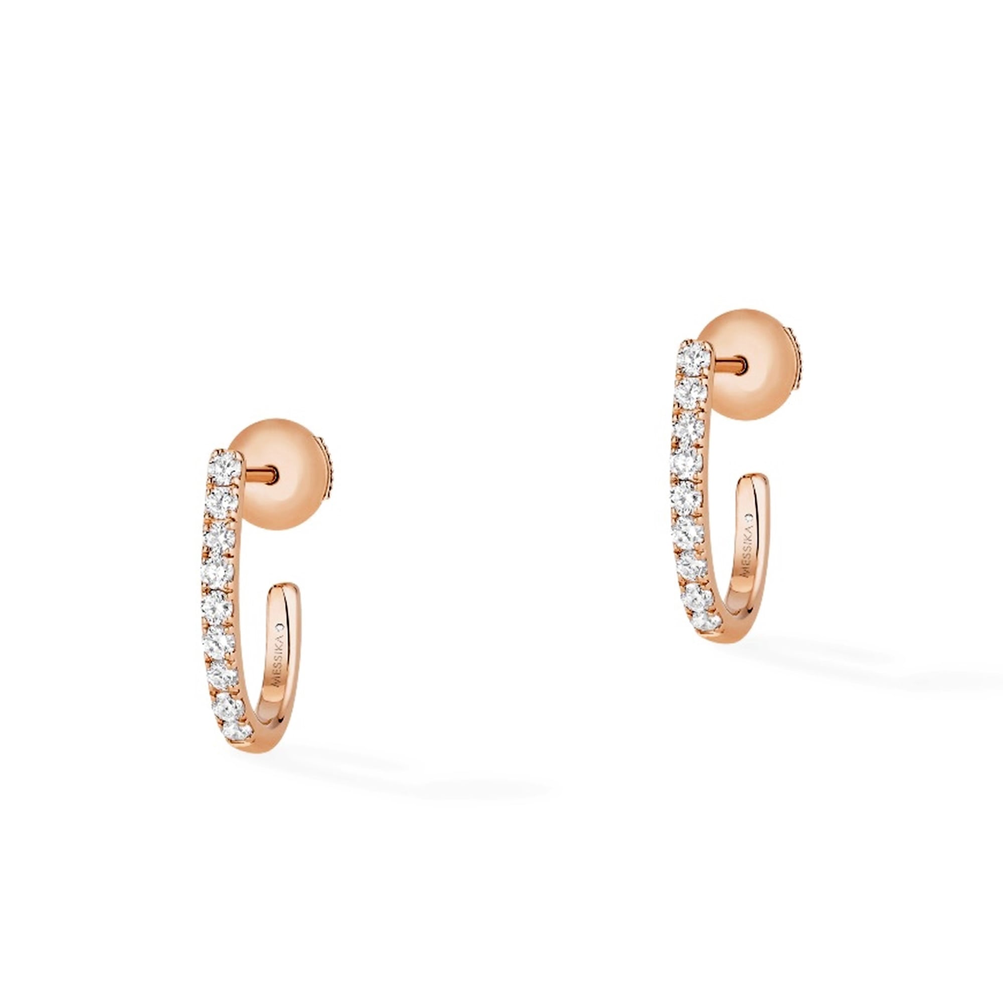18ct Pink Gold Gatsby Pave Set Diamond Huggie Style Hoop Earrings