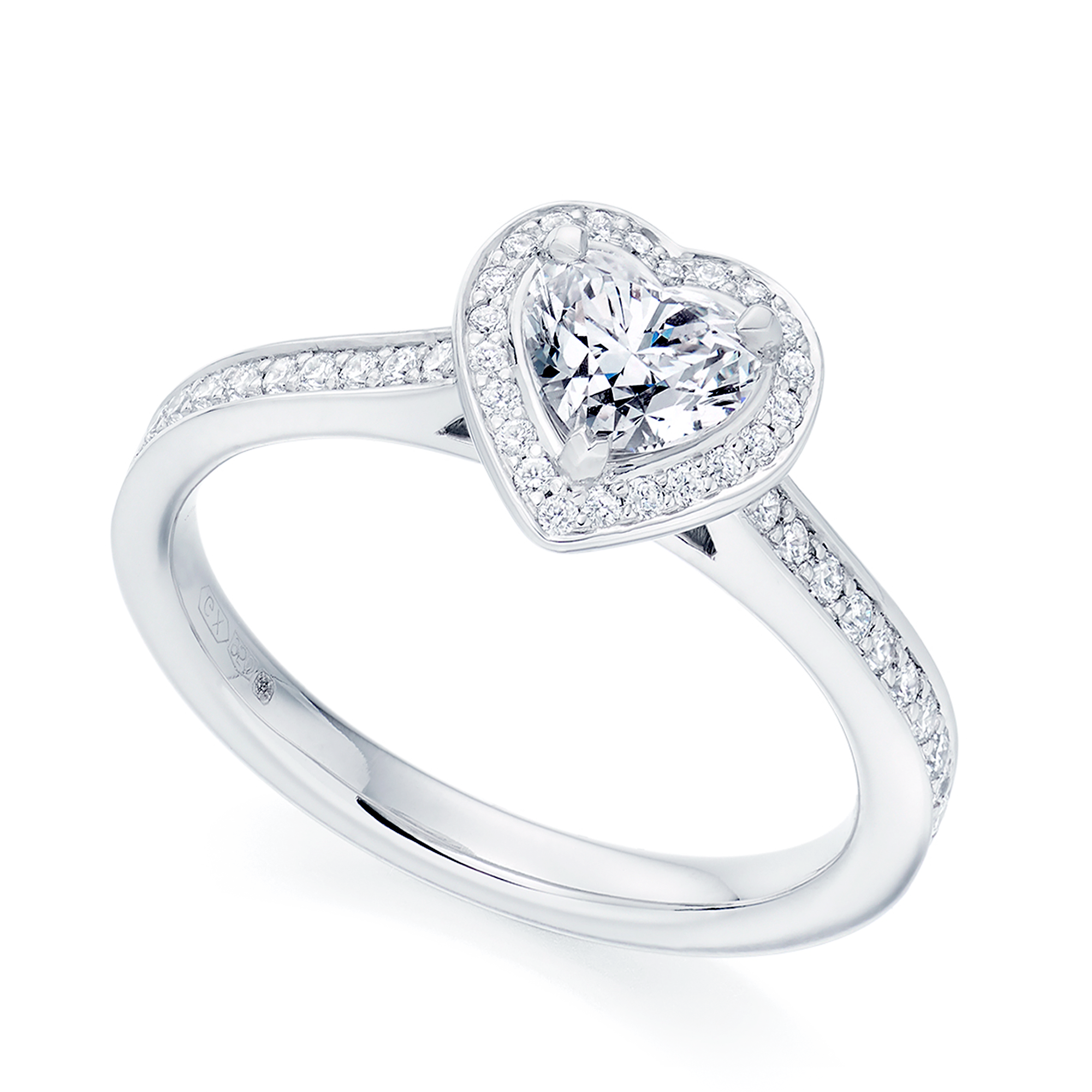 Platinum Heart Shaped Diamond Halo Cluster Ring