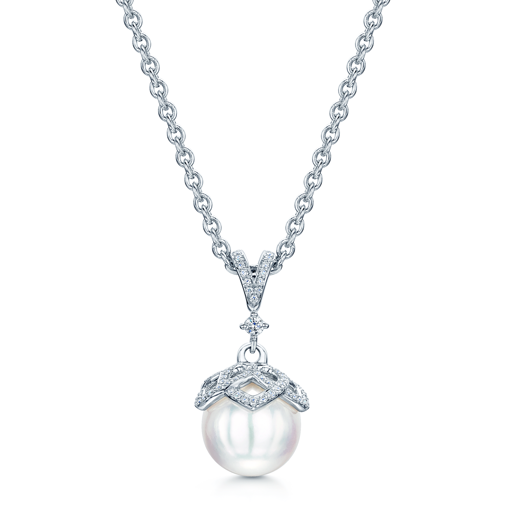 18ct White Gold Akoya Pearl & Diamond Embrace Pendant