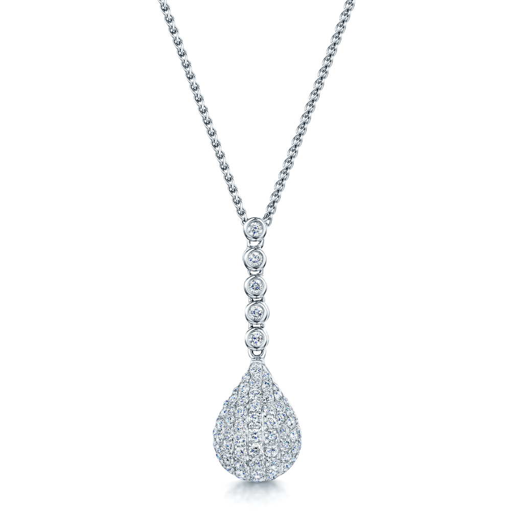 18ct White Gold Pave Set Teardrop Diamond Drop Necklace