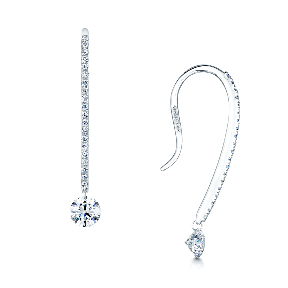 18ct White Gold Long Diamond Set Hook Earrings
