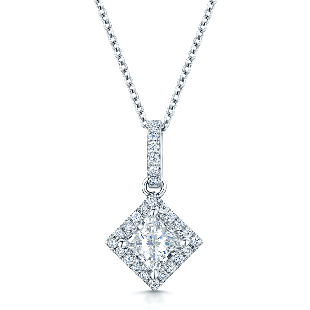 18ct White Gold Offset Princess Cut Diamond Pendant