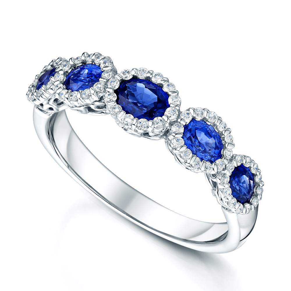 18ct White Gold Oval Sapphire & Diamond Ring