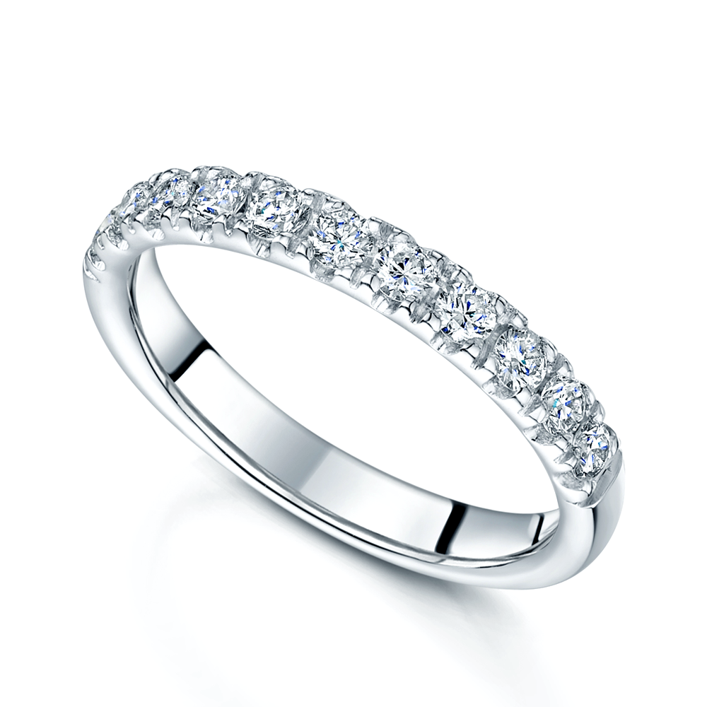 Platinum Round Brilliant Cut Claw Set Diamond Half Eternity Ring