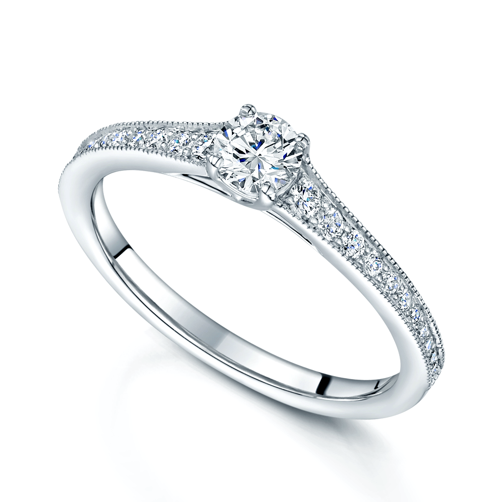 Platinum Diamond Millgrain Set Shoulder Engagement Ring