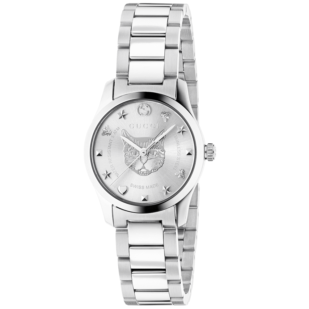 G-Timeless 27mm Silver Feline Dial Ladies Bracelet Watch
