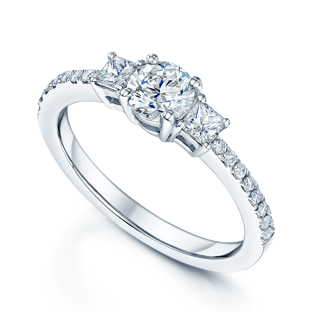 Platinum Three Stone Brilliant & Princess Cut Diamond Engagement Ring