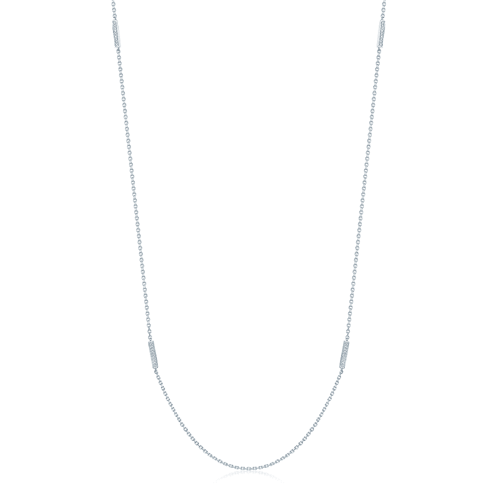 18ct White Gold 80cm Chain Necklace With Diamond Set Bars