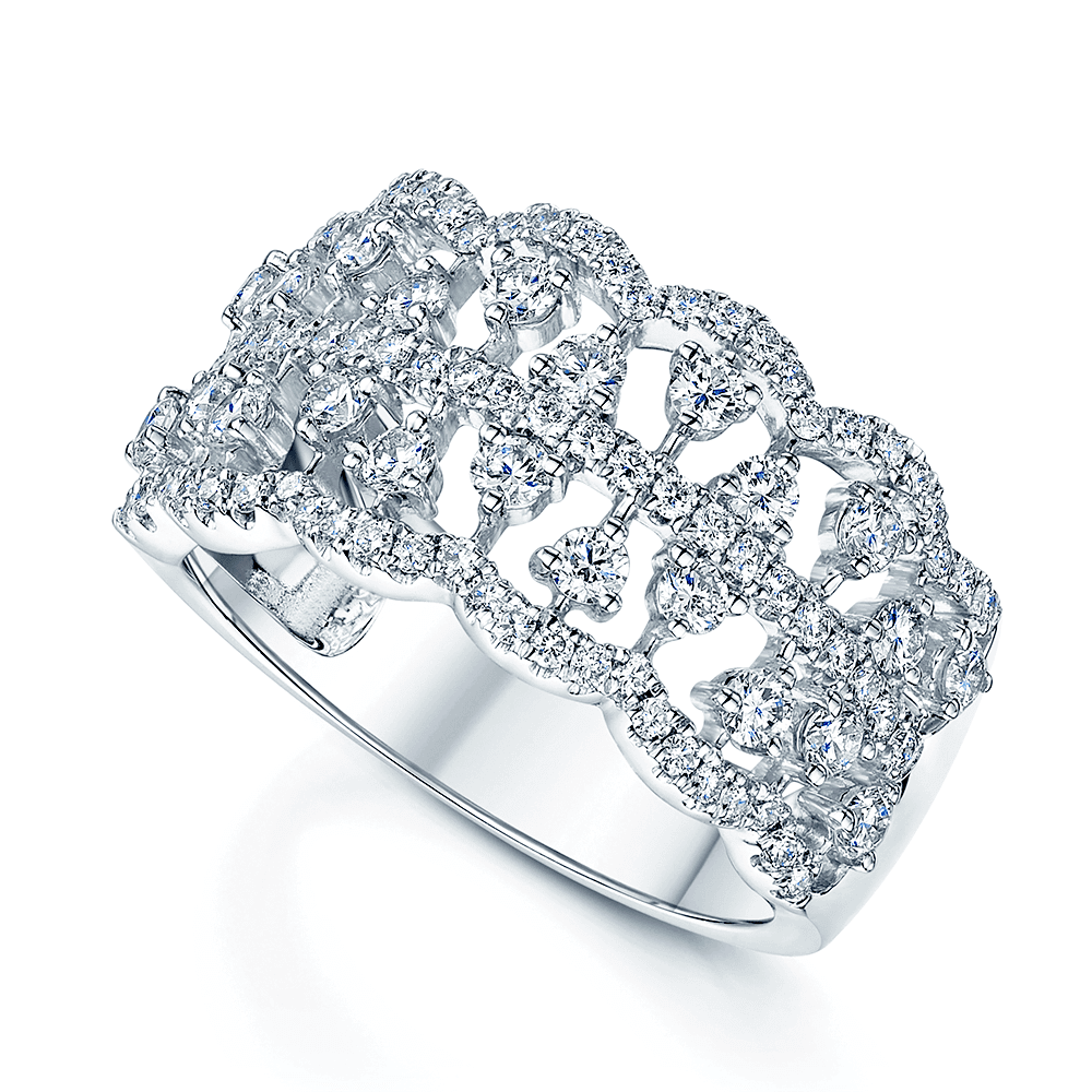 Platinum Lace Design Diamond Set Dress Ring