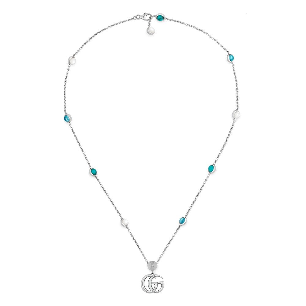 GG Marmont Sterling Silver Mother Of Pearl And Turquoise Resin Necklace