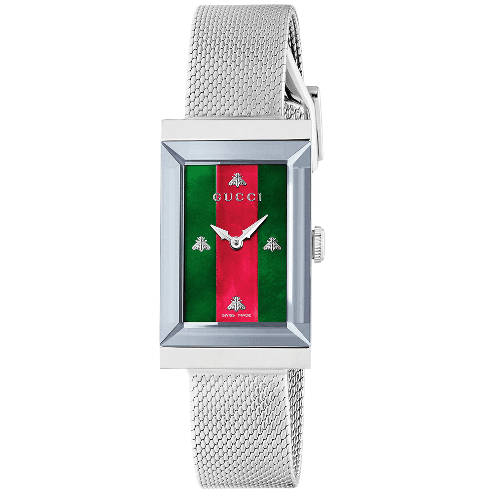 G-Frame Steel & Red/Green Mother of Pearl Dial Ladies Bracelet Watch