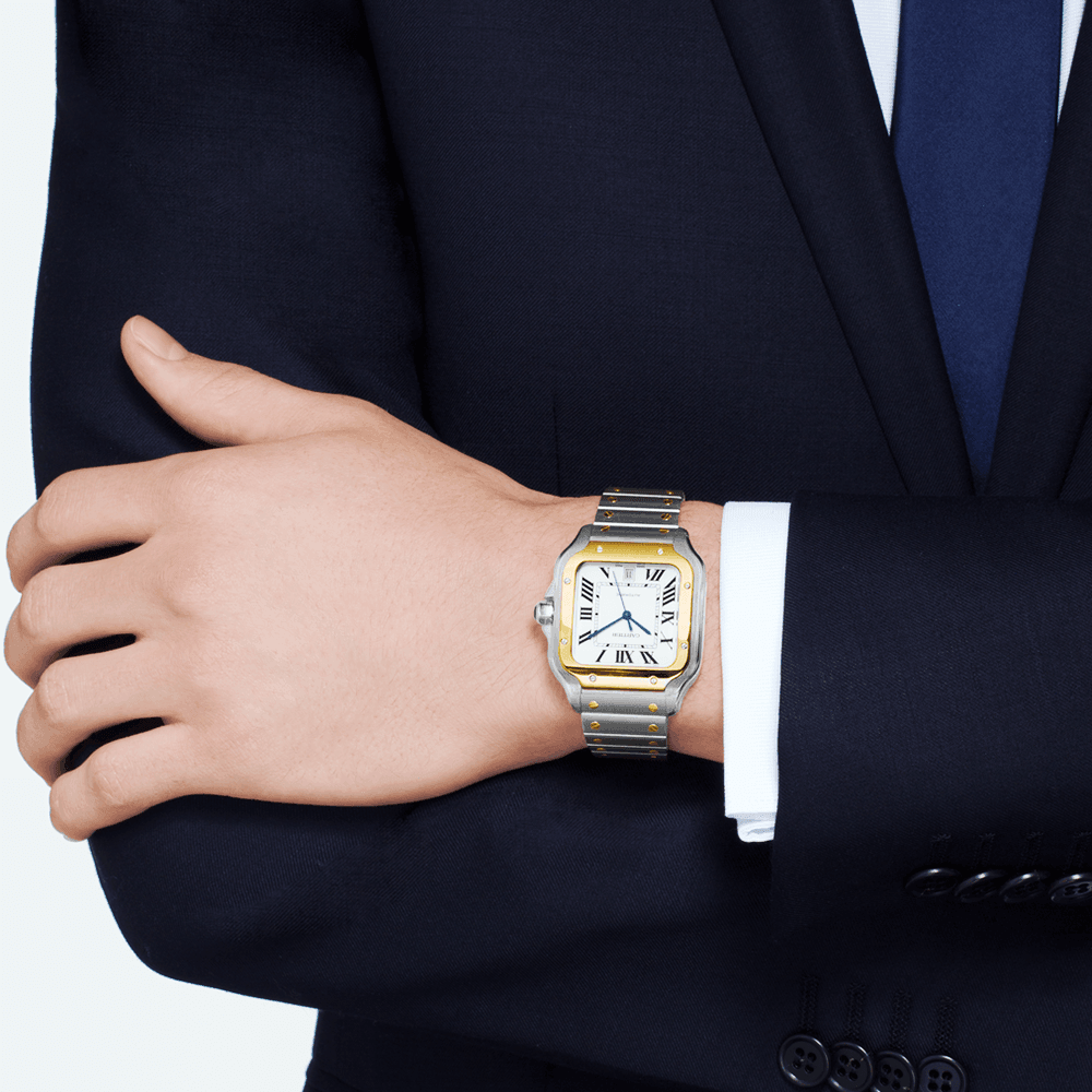 cartier 18k yellow gold santos watch