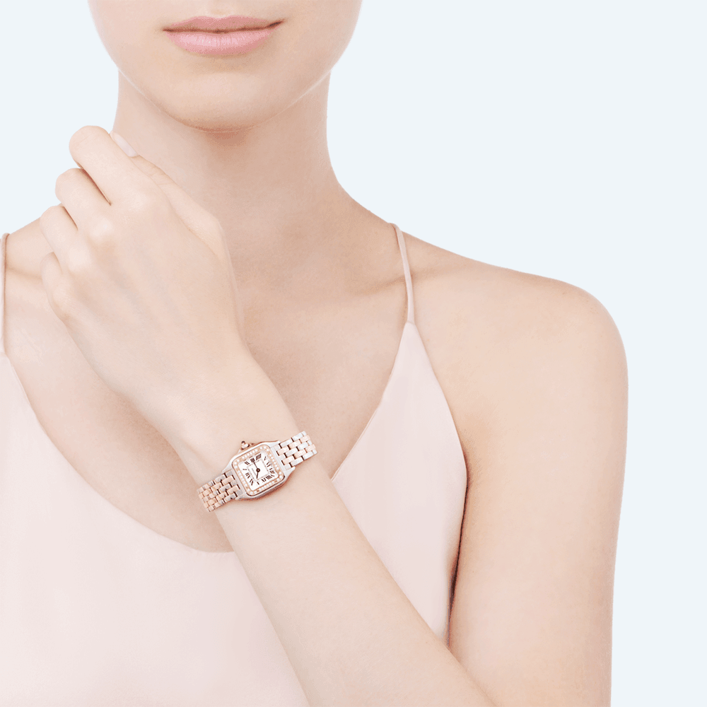 Panthère de Cartier Small 18ct Rose Gold & Steel Diamond Bezel Watch