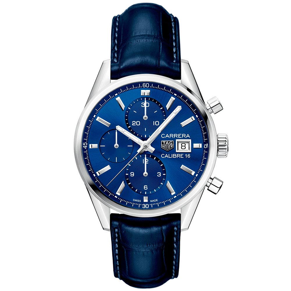 Carrera 41mm Steel Blue Dial Automatic Men's Leather Strap Watch