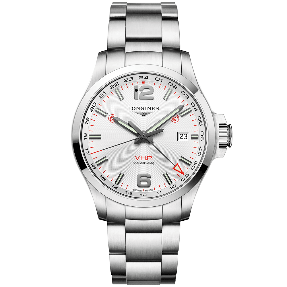Conquest V.H.P GMT 43mm Silver Dial Men's Bracelet Watch