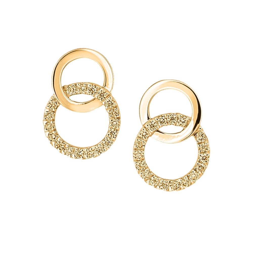 18ct Yellow Gold Diamond Set Double Circlet Stud Earrings