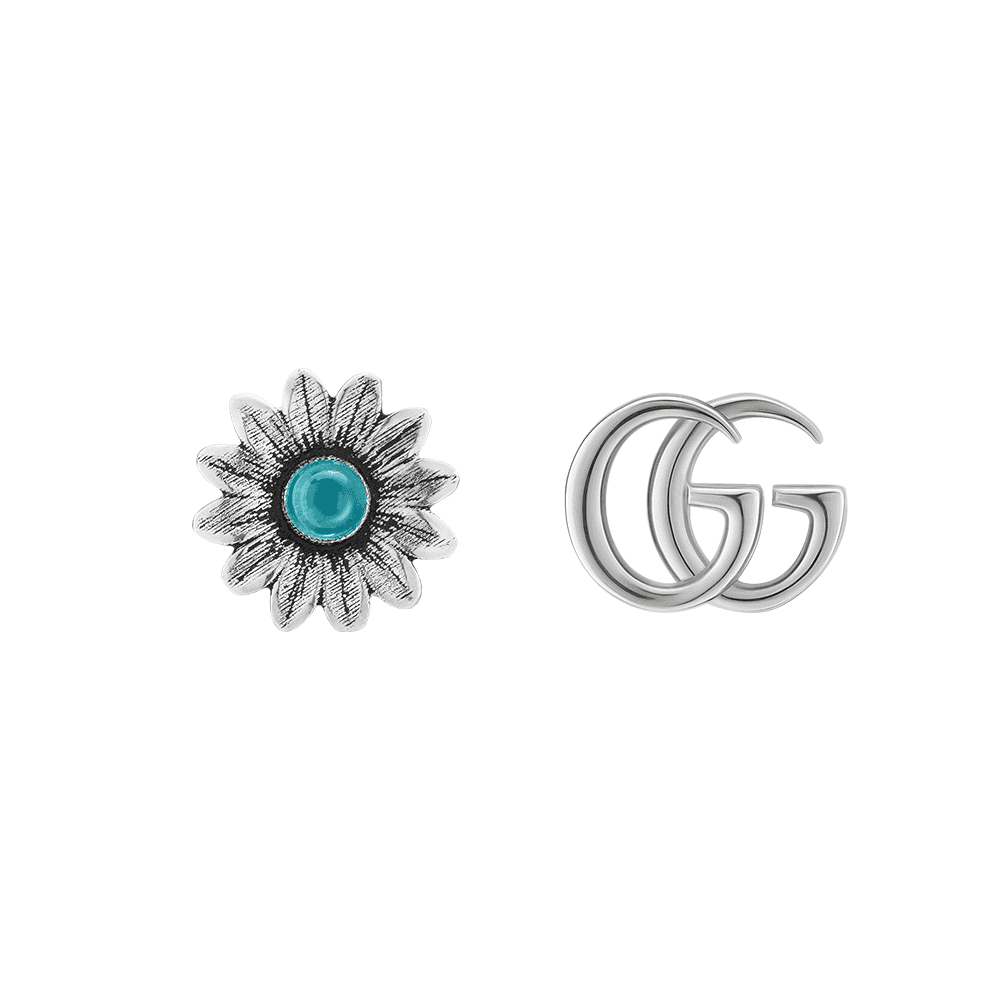 GG Marmont Sterling Silver And Turquoise Flower Stud Earrings