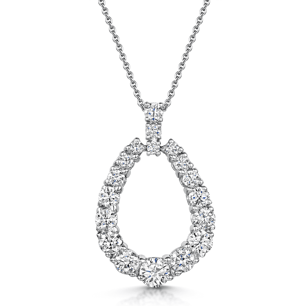 18ct White Gold Open Pear Shape & Graduated Diamond Pendant