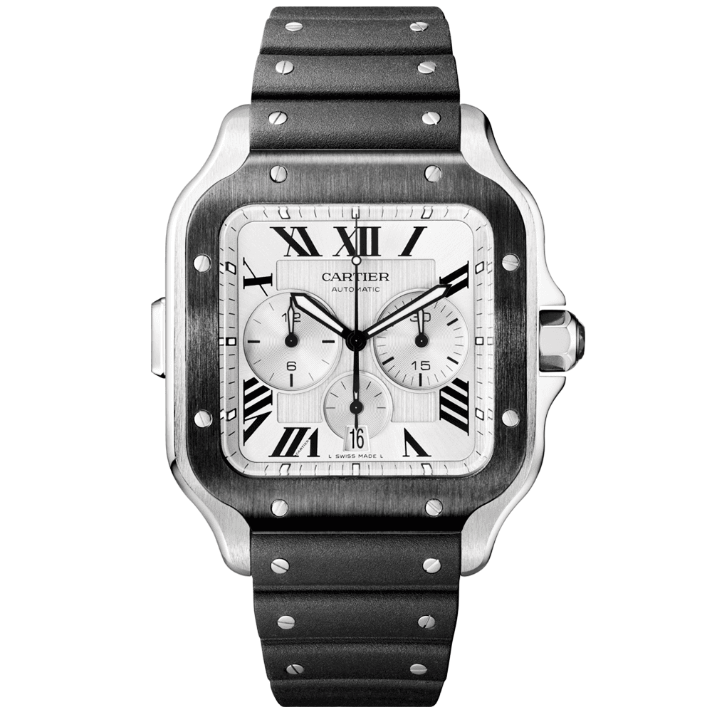Santos de Cartier XL Chronograph Rubber/Leather Strap Watch