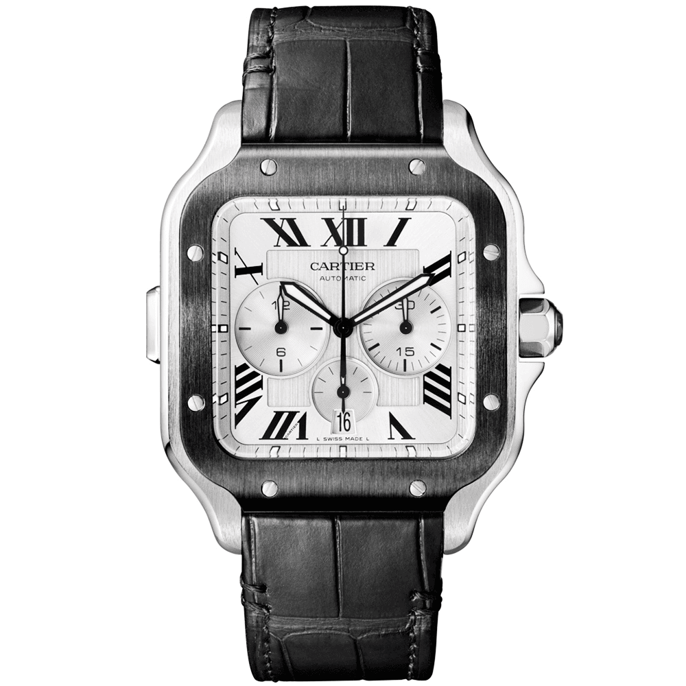 Santos de Cartier XL Chronograph Rubber/Leather Strap Watch