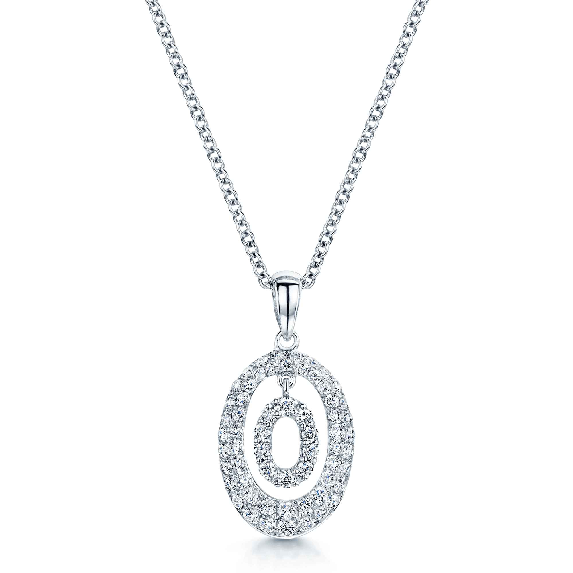 18ct White Gold Double Oval Diamond Set Necklace