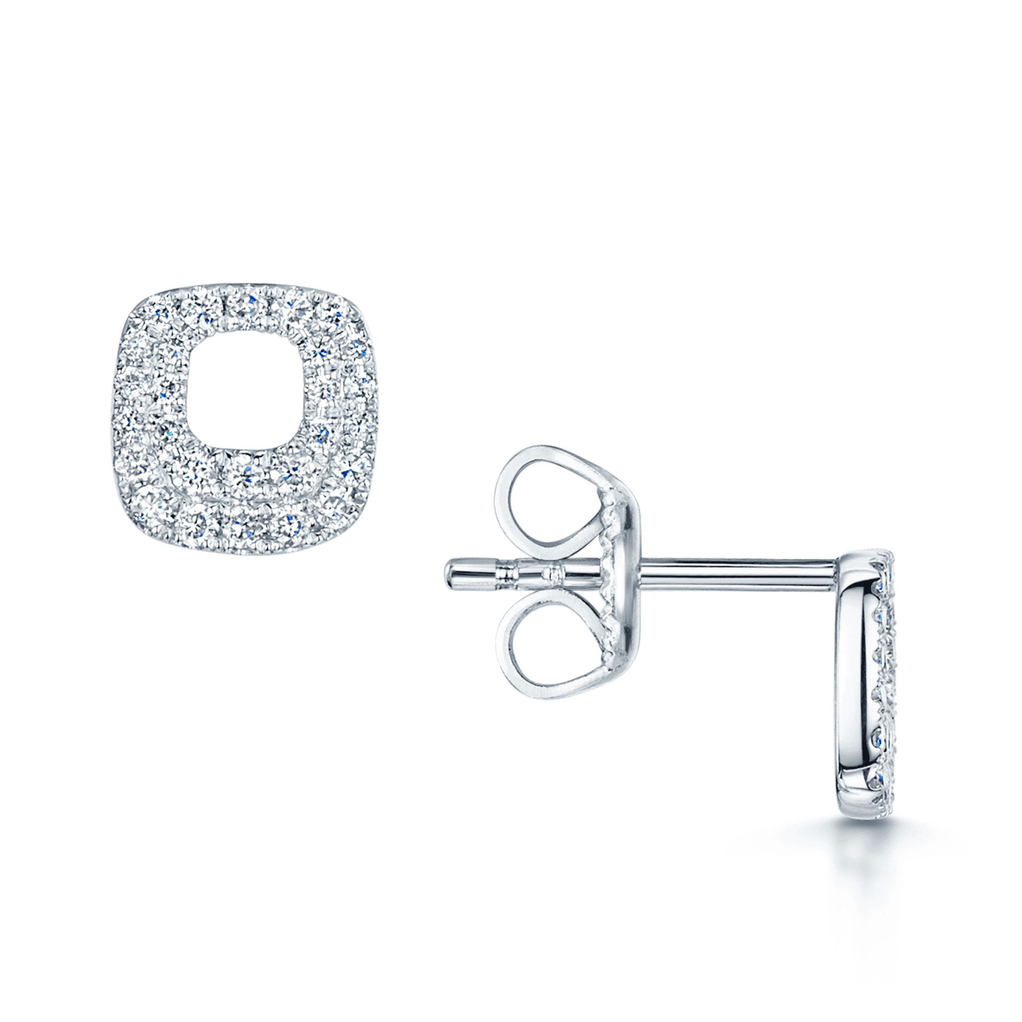 18ct White Gold Diamond Set Rounded Square Stud Earrings