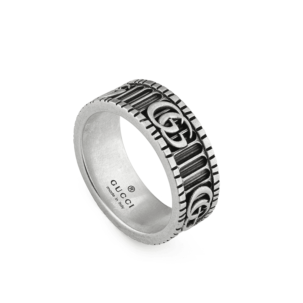 GG Marmont Aged Sterling Silver Double G Motif Ring