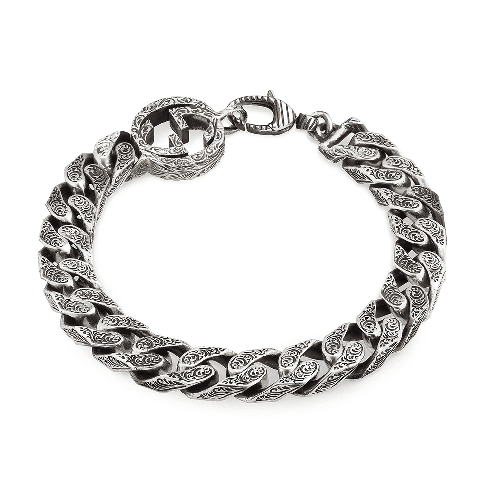 Interlocking G Aged Sterling Silver Chain Bracelet
