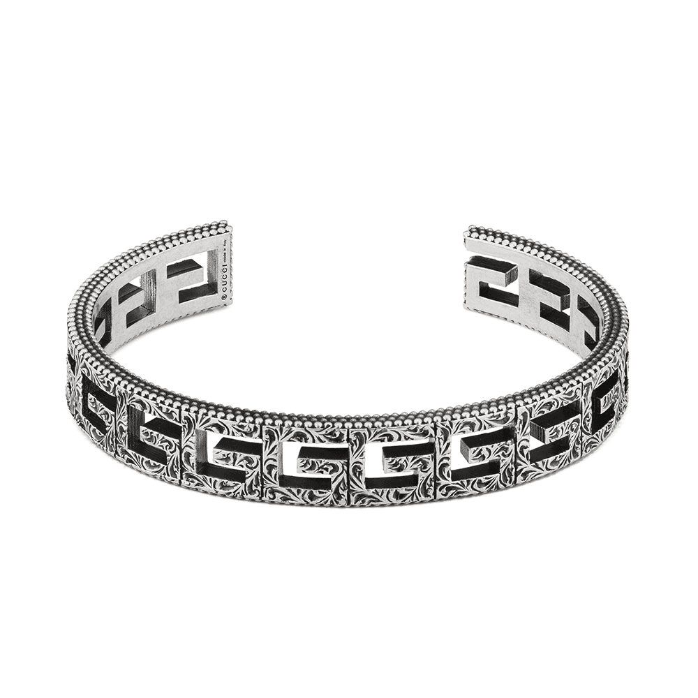 G-Cube Aged Sterling Silver Small Bangle With G Motif