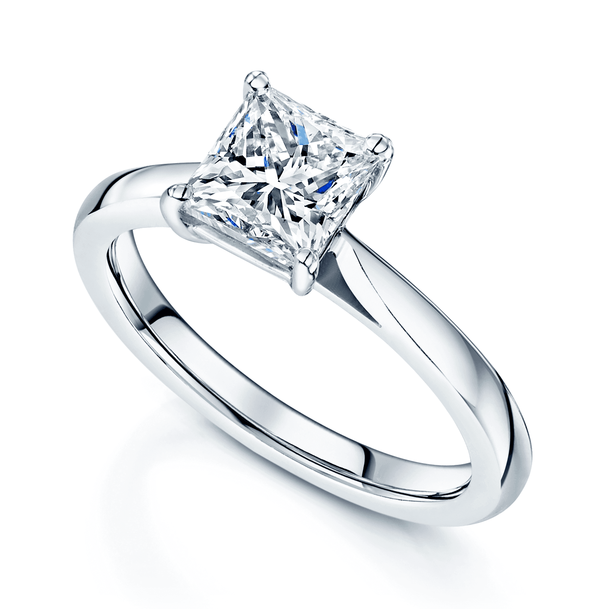 Platinum Princess Cut Solitaire Diamond Ring With A Four Claw Setting