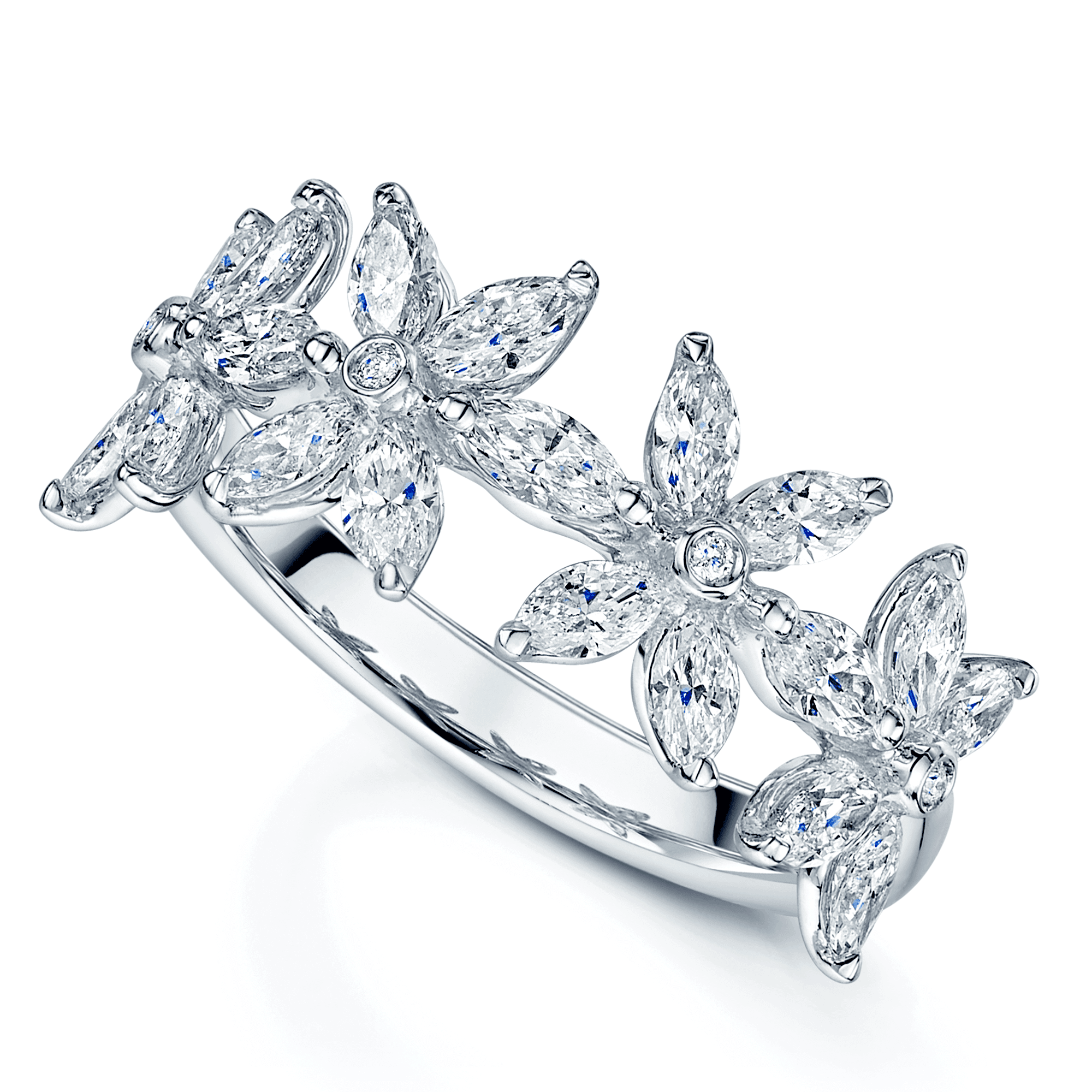 Platinum Flower Marquise Diamond Claw Set Ring