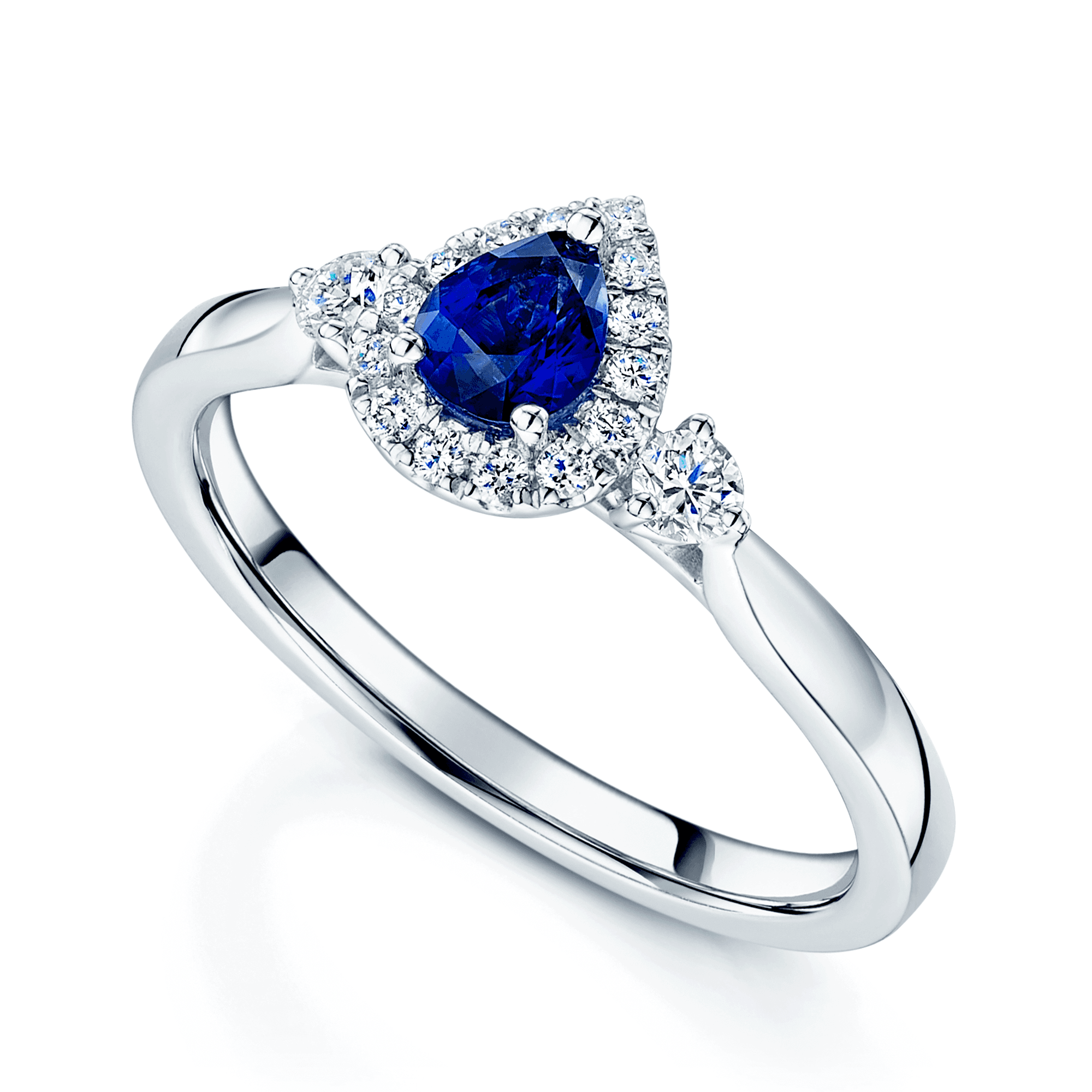 Platinum Pear Sapphire And Diamond Halo Surround Fancy Ring