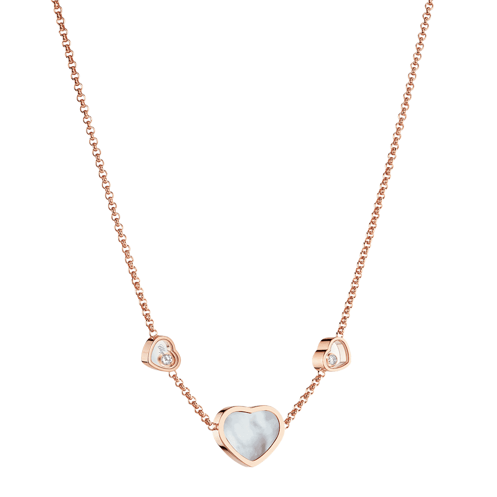 18ct Rose Gold Happy Hearts Pendant With Mother of Pearl And Two Floating Diamonds