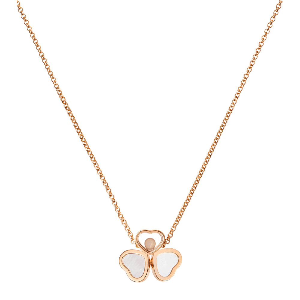 18ct Rose Gold Happy Hearts Three Heart Pendant With Mother of Pearl And One Single Floating Diamond