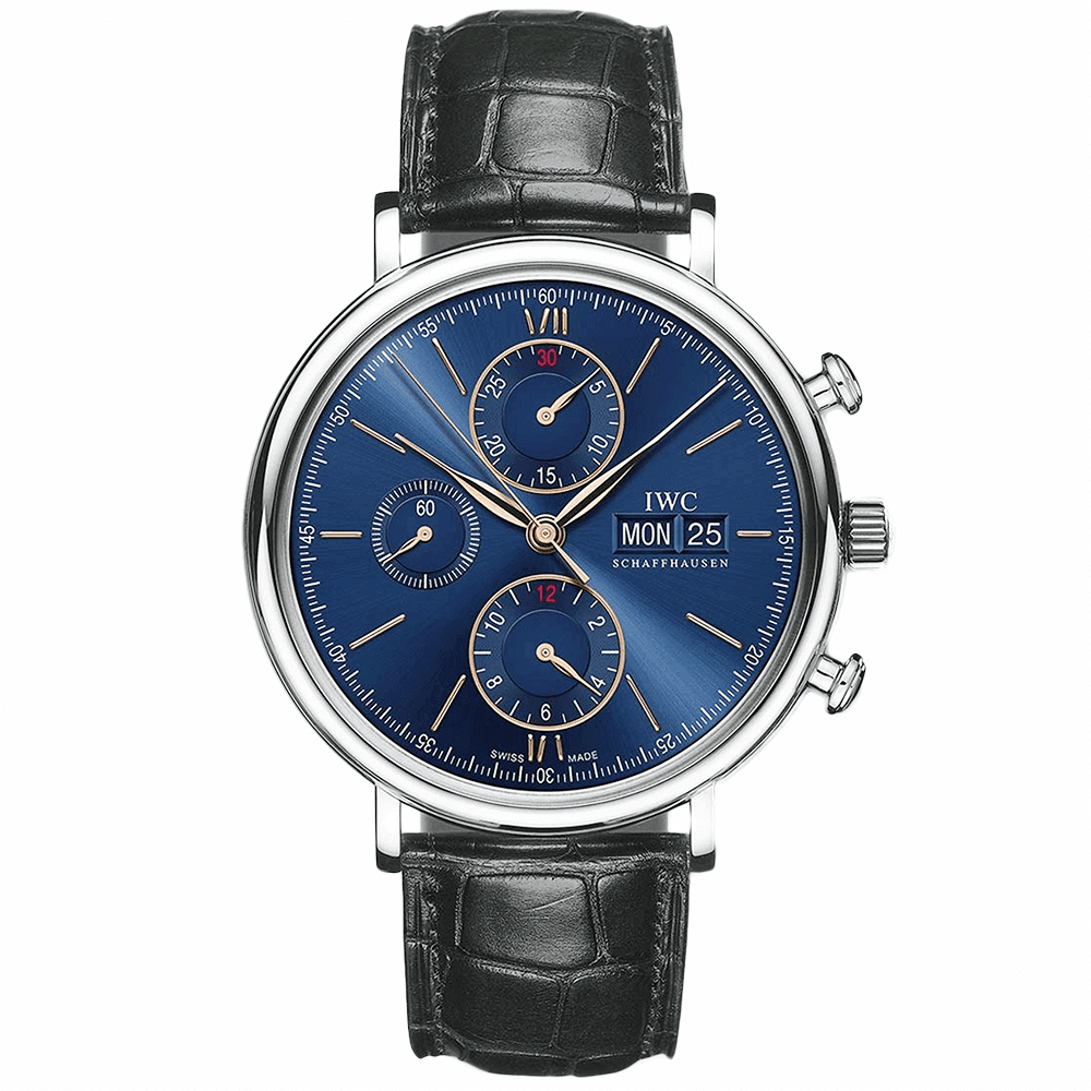 Portofino 42mm Blue/Rose Dial Chronograph Leather Strap Watch