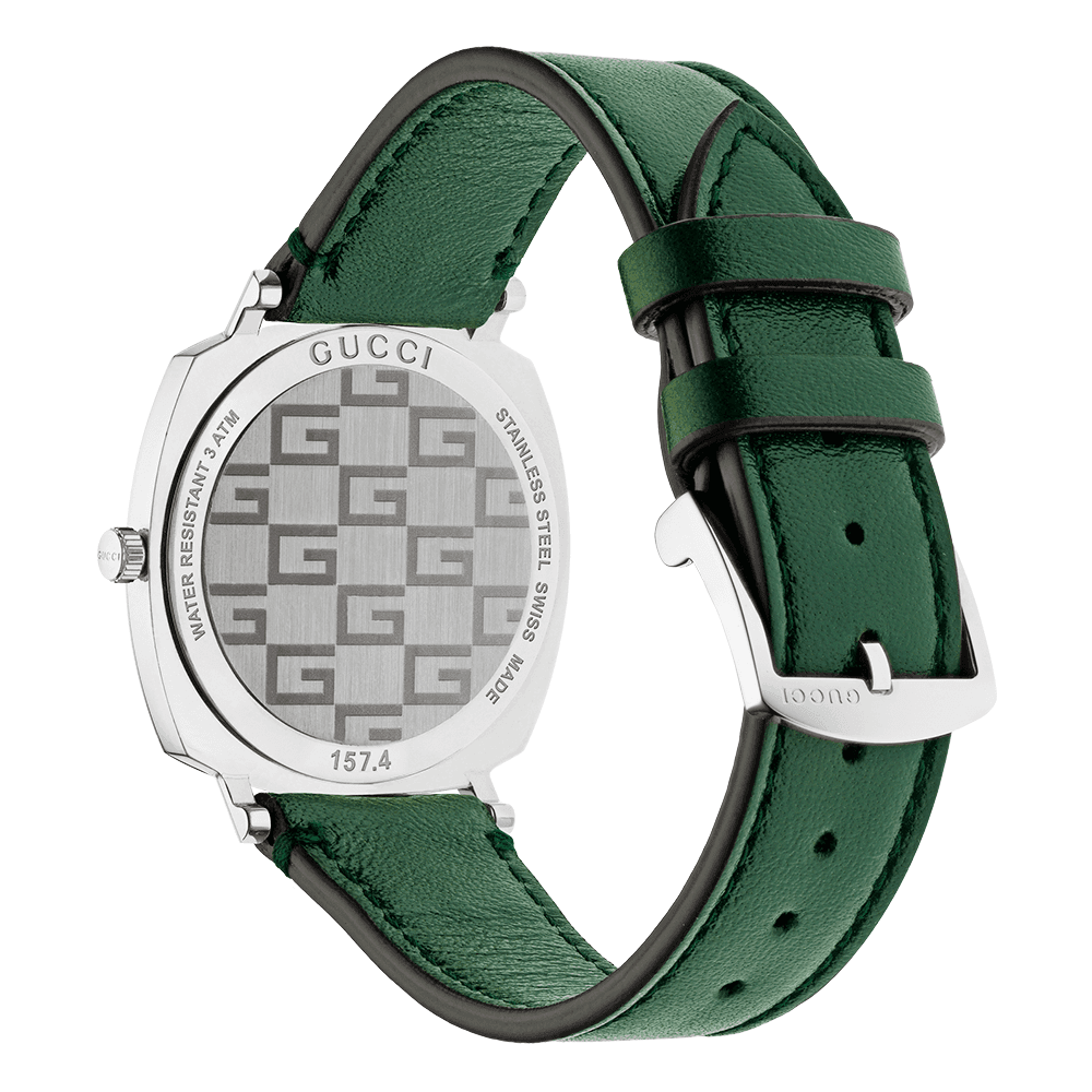 Grip 35mm Brushed Steel Case & Green Leather Strap Watch