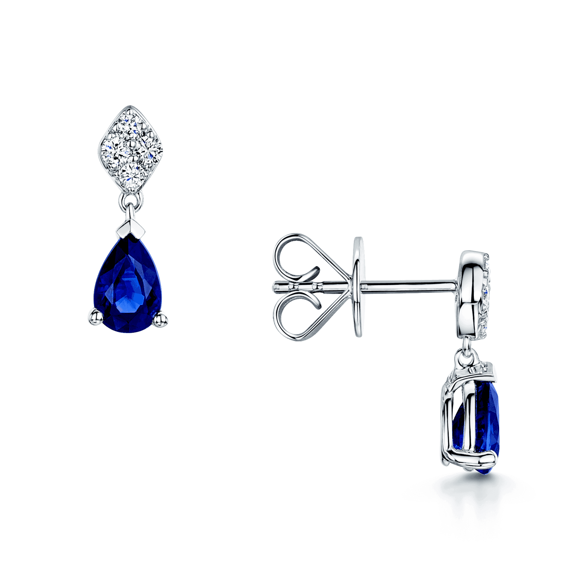 18ct White Gold Pear Sapphire And Diamond Drop Earrings