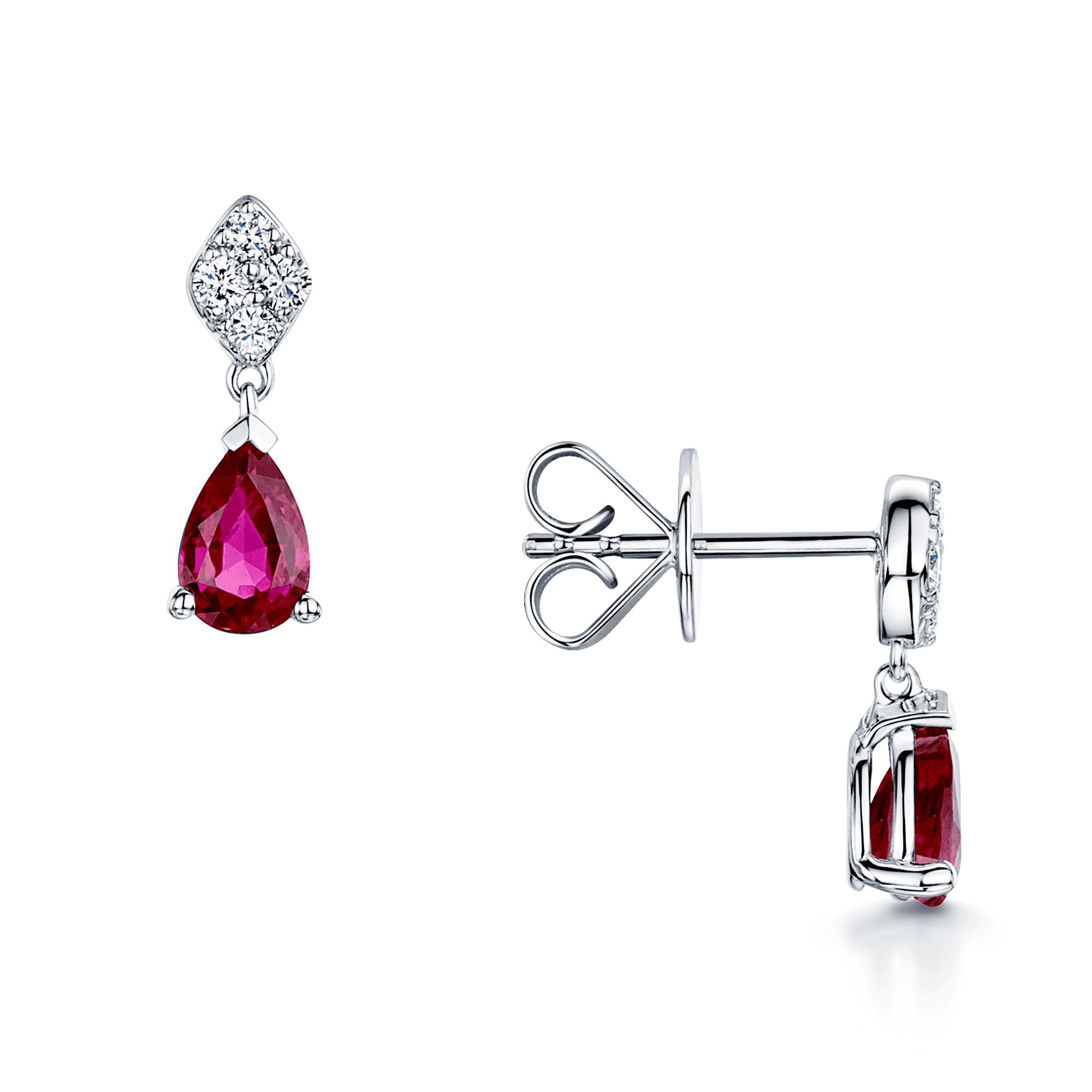 18ct White Gold Pear Ruby And Diamond Drop Earrings