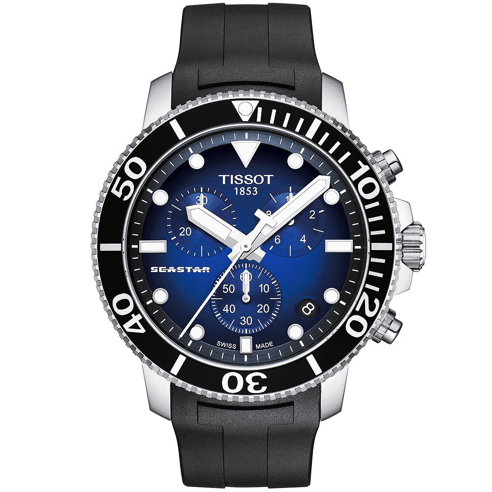 Seastar 1000 46mm Gradient Blue Dial & Rubber Strap Chronograph Watch