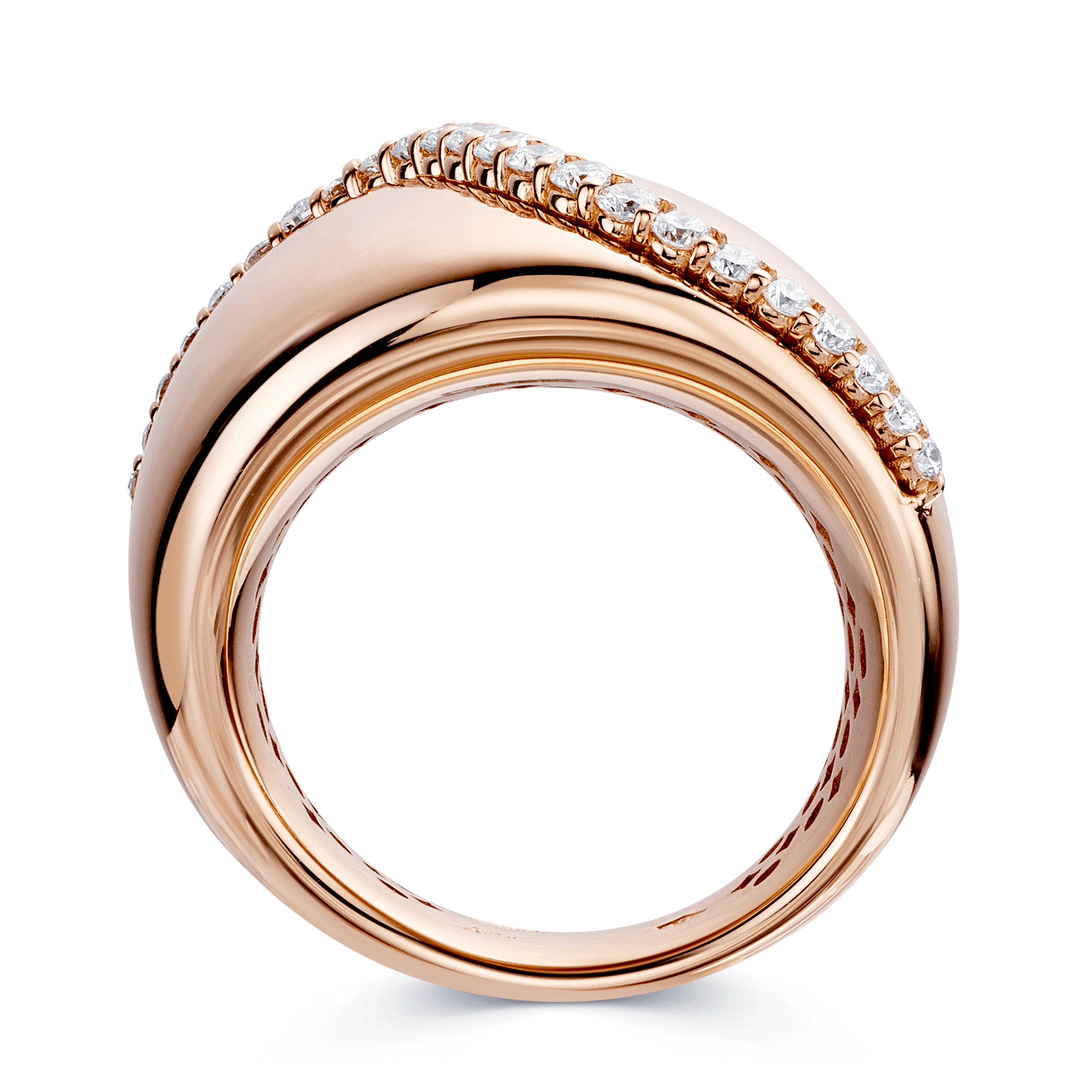 18ct Rose Gold Polished Domed Irregular Ring With Raised Diamond Detail.
