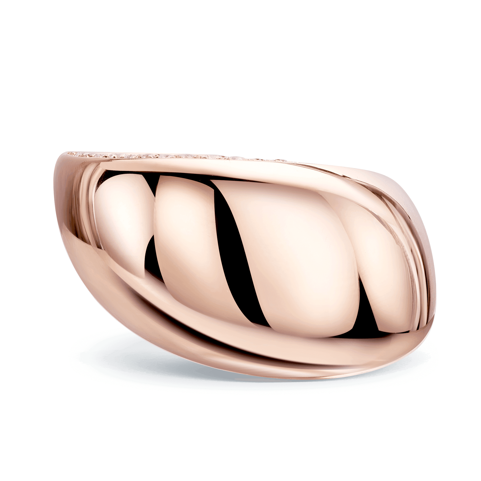 18ct Rose Gold Irregular Polished Domed Ring With Pave Diamond Edges