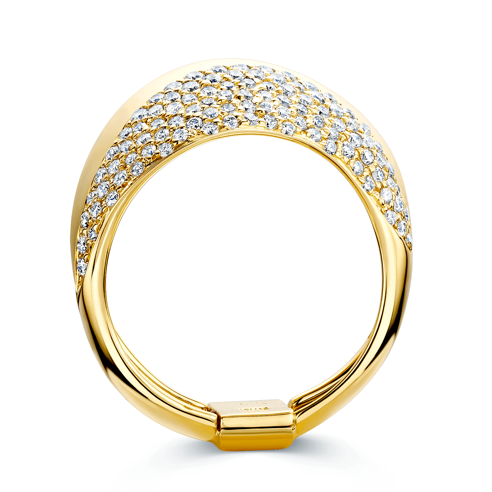 18ct Yellow Gold Offset Triple Band Ring With A Pave Diamond Edge