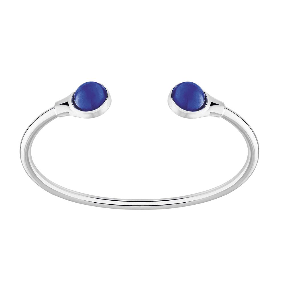 Sterling Silver Blue Crystal Cabochon Flexible Bangle