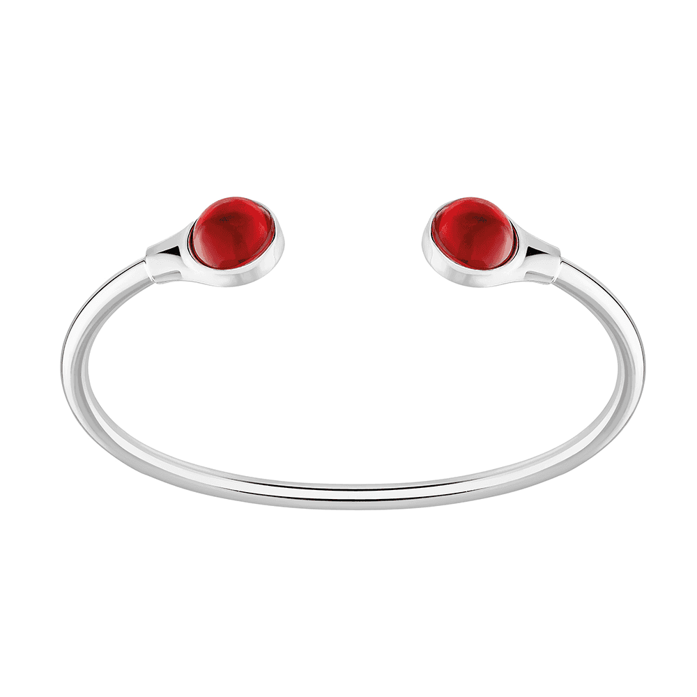 Sterling Silver Red Crystal Cabochon Flexible Bangle
